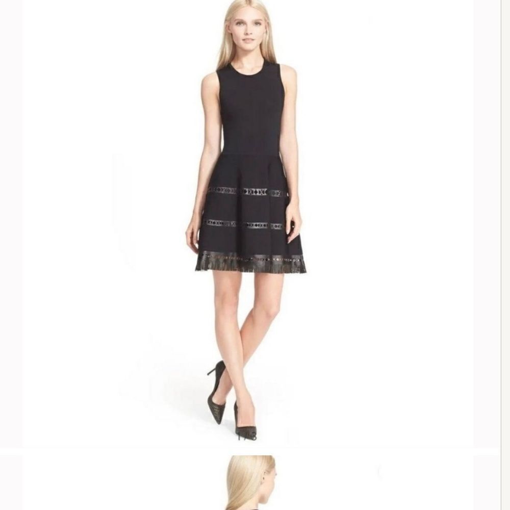 Parker Black Knit Leather Trim Stretch Serene Dress